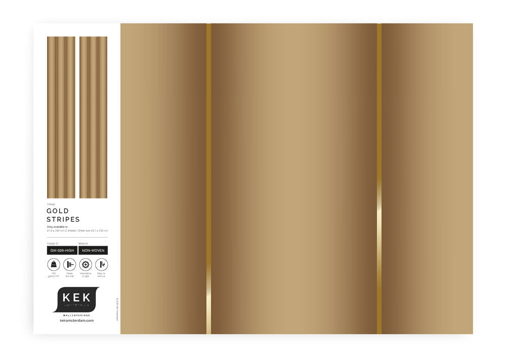 KEK Amsterdam Vliestapete Gold Stripes Gold/Toffee – Bahnen- und Motivansicht