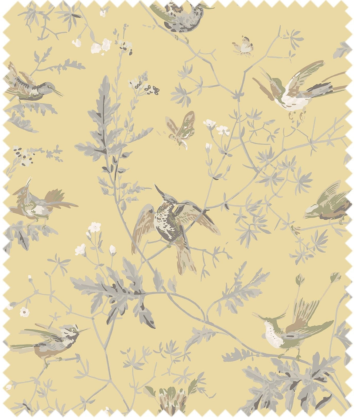 Cole & Son – Stoff Hummingbirds 100% Silk – F111/1001 – Gold & Soft Grey