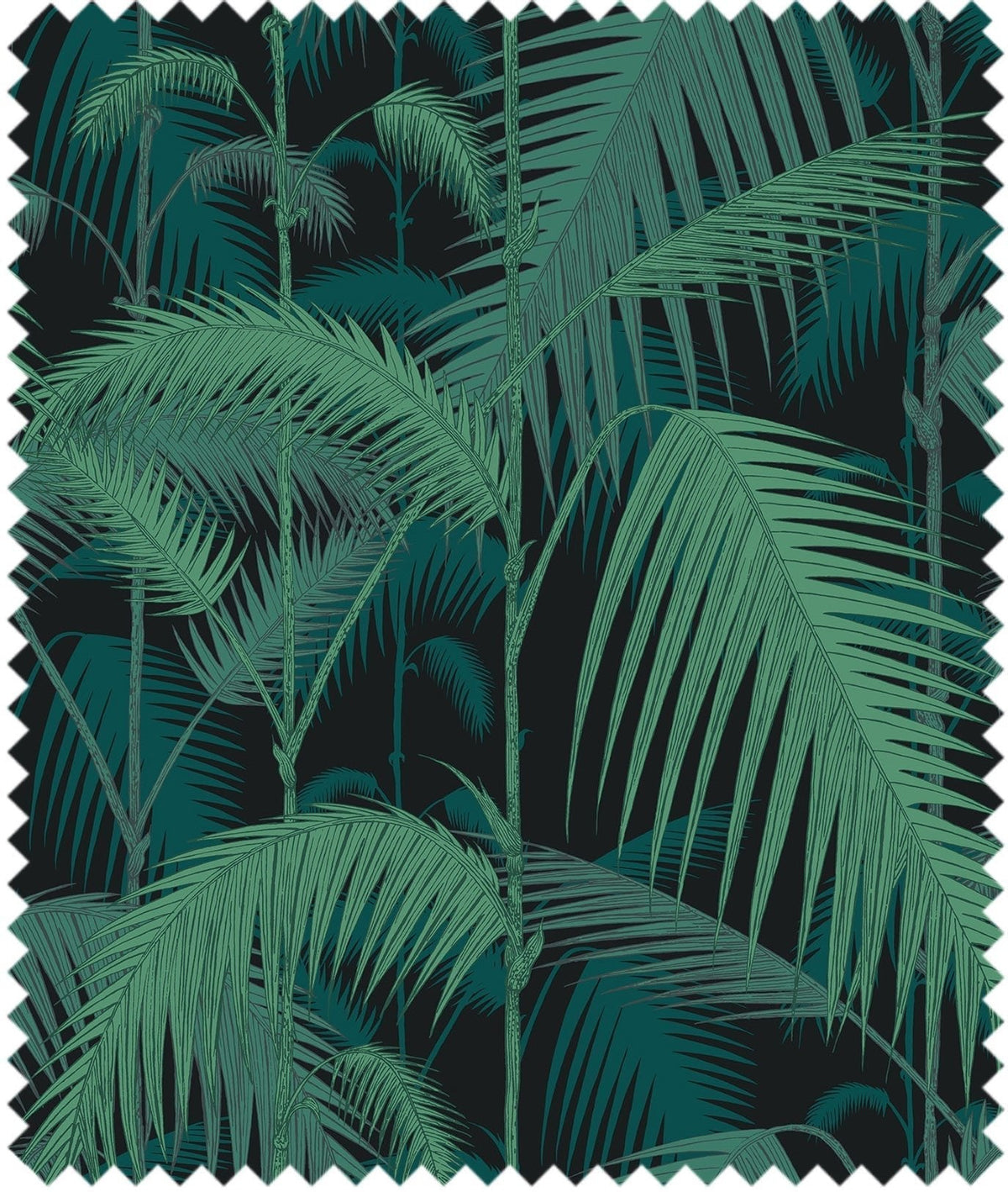 Cole & Son – Stoff Palm Jungle Linen Union – F111/2004LU – Viridian & Petrol on Charcoal