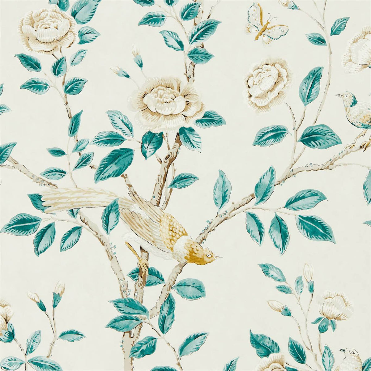 Sanderson - Tapete Andhara-Tapeten-Sanderson-TEAL/CREAM 216794-216794-Toju Interior