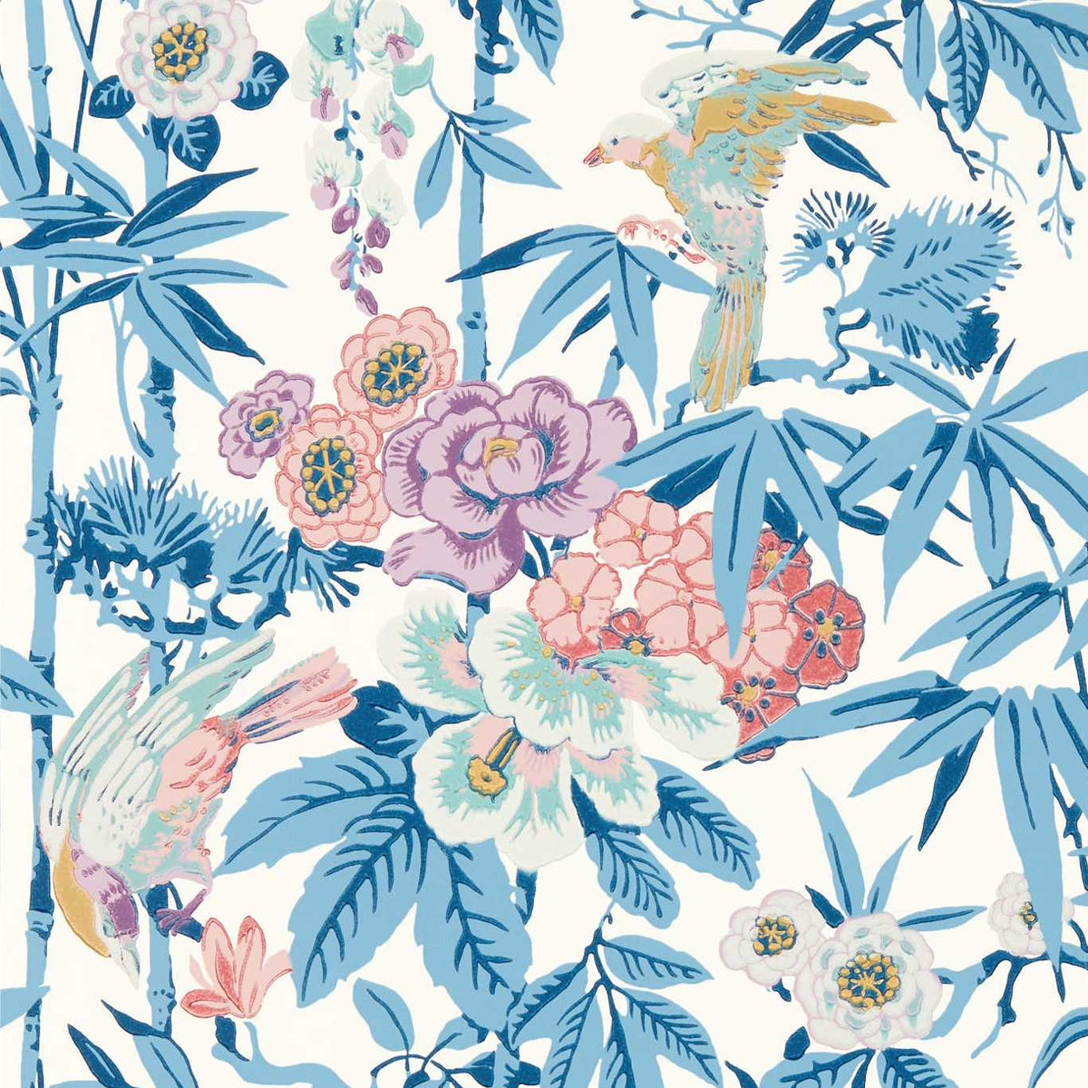 Sanderson - Tapete Bamboo & Birds-Tapeten-Sanderson-CHINA BLUE /LOTUS PINK 217129-217129-Toju Interior