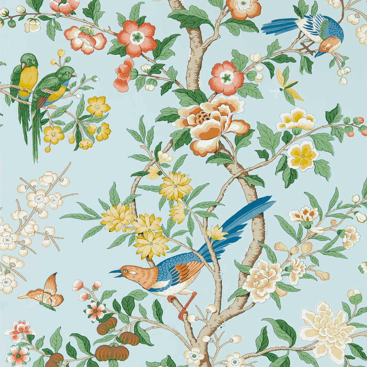 Sanderson - Tapete Chinoiserie Hall-Tapeten-Sanderson-DAWN BLUE/PERSIMMON 217112-217112-Toju Interior