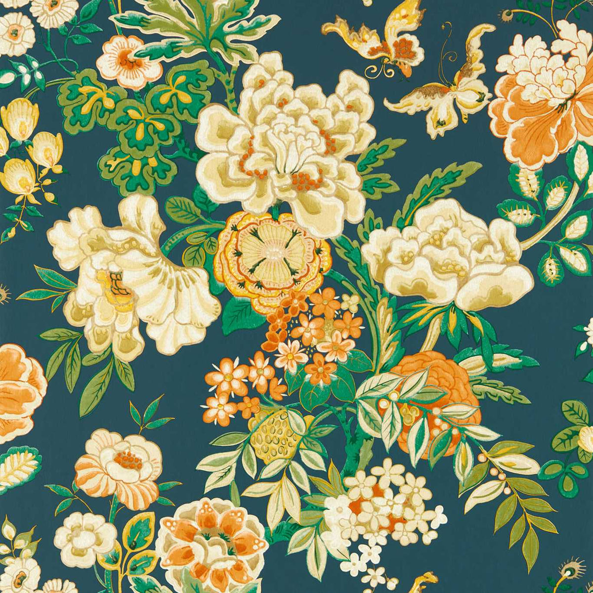 Sanderson - Tapete Emperor Peony-Tapeten-Sanderson-MIDNIGHT/APRICOT 217120-217120-Toju Interior