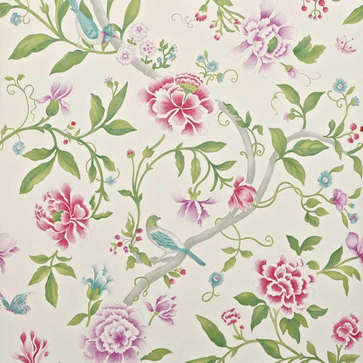 Sanderson - Tapete Porcelain Garden-Tapeten-Sanderson-MAGENTA/LEAF GREEN DCAVPO106-DCAVPO106-Toju Interior