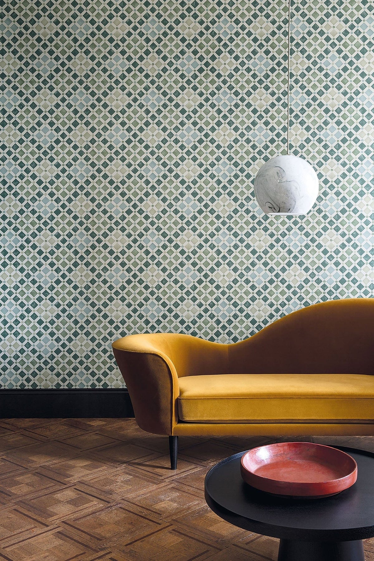Cole & Son Zellige Sage & Print Room Blue 113/11033 – Raumansicht