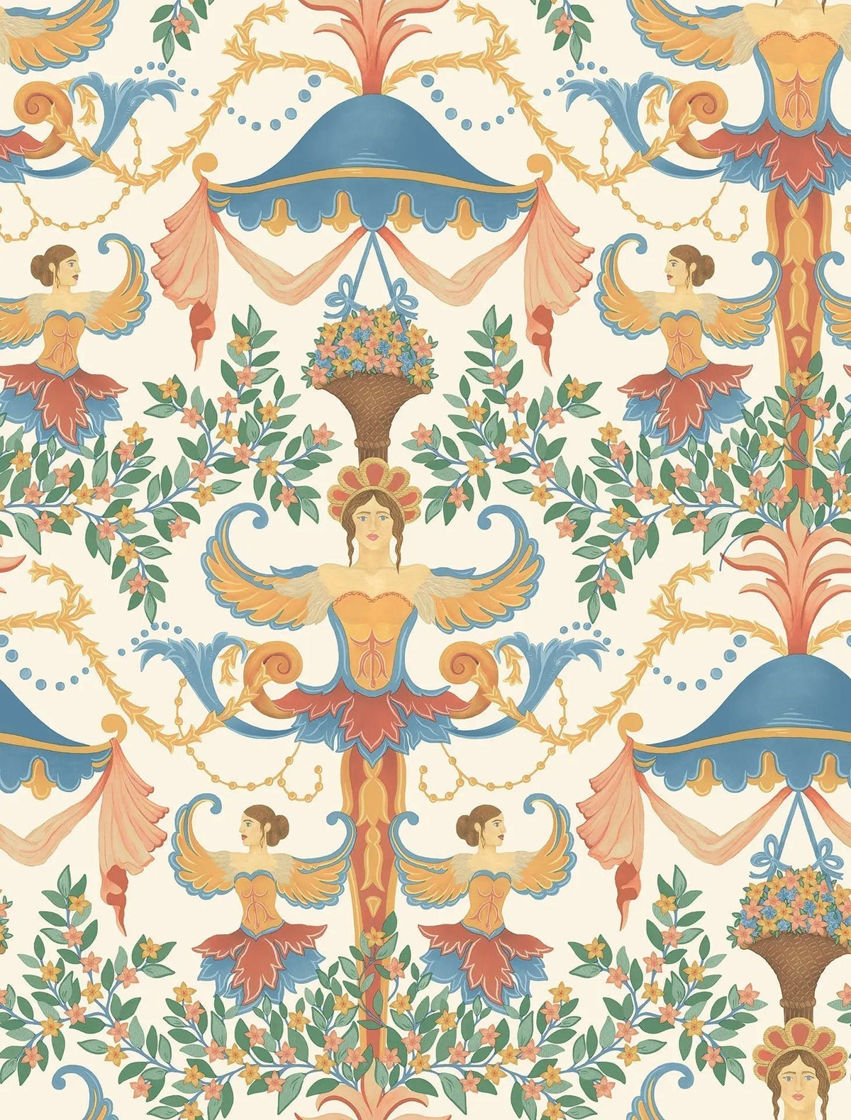 Cole & Son Chamber Angels Cerulean Sky, Rouge & Marigold on Parchment 118/12028 – Muster