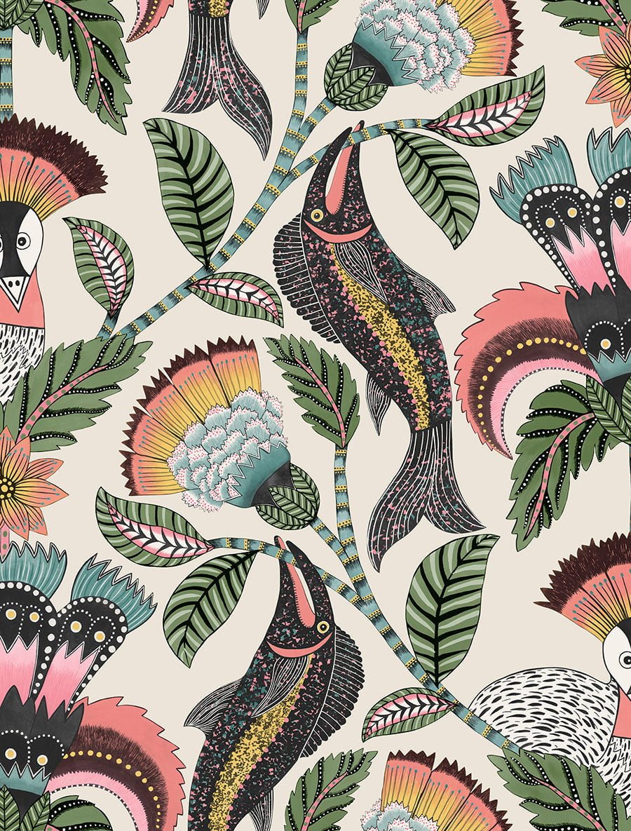 Cole & Son Nene Coral, Sage & Teal on Parchment 119/8036 – Muster