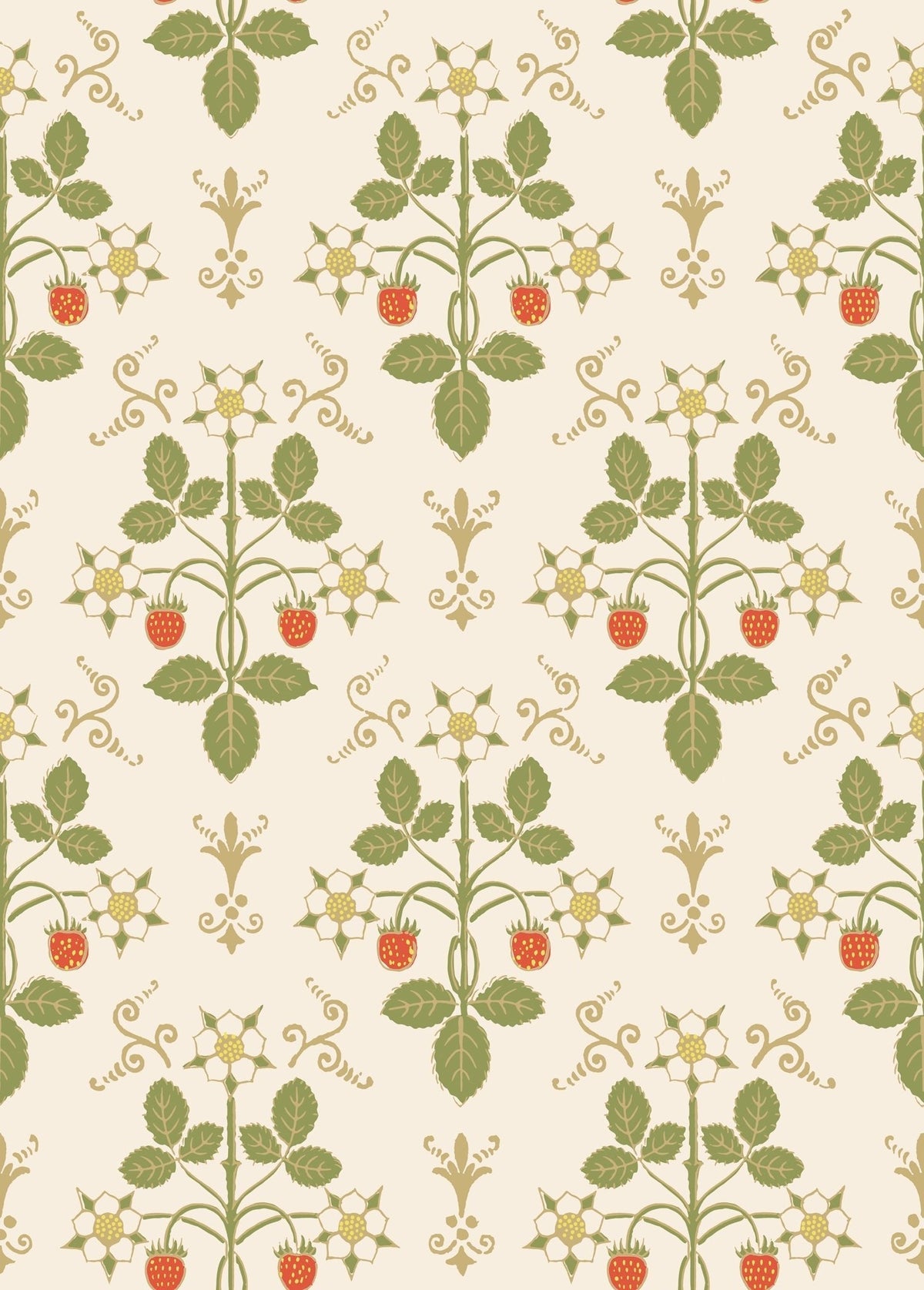 Cole & Son Strawberry Poppy, Spring Green & Metallic Gold on Stone 127/2008 – Muster