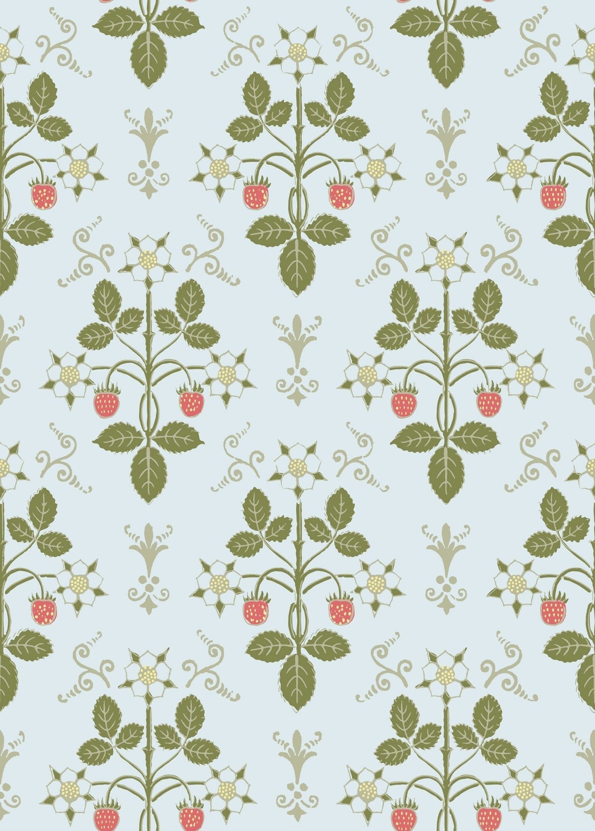 Cole & Son Strawberry Olive on Print Room Blue 127/2009 – Muster