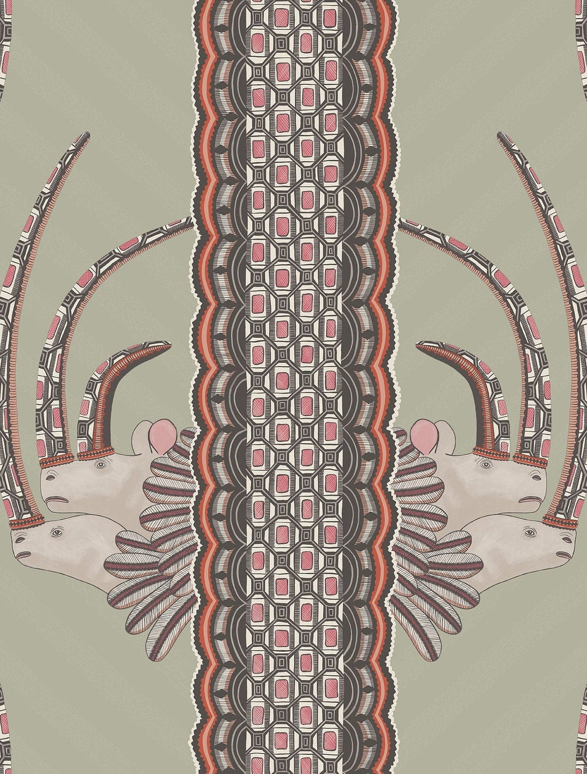 Cole & Son Jabu, Coral on Soft Olive, 109/3017