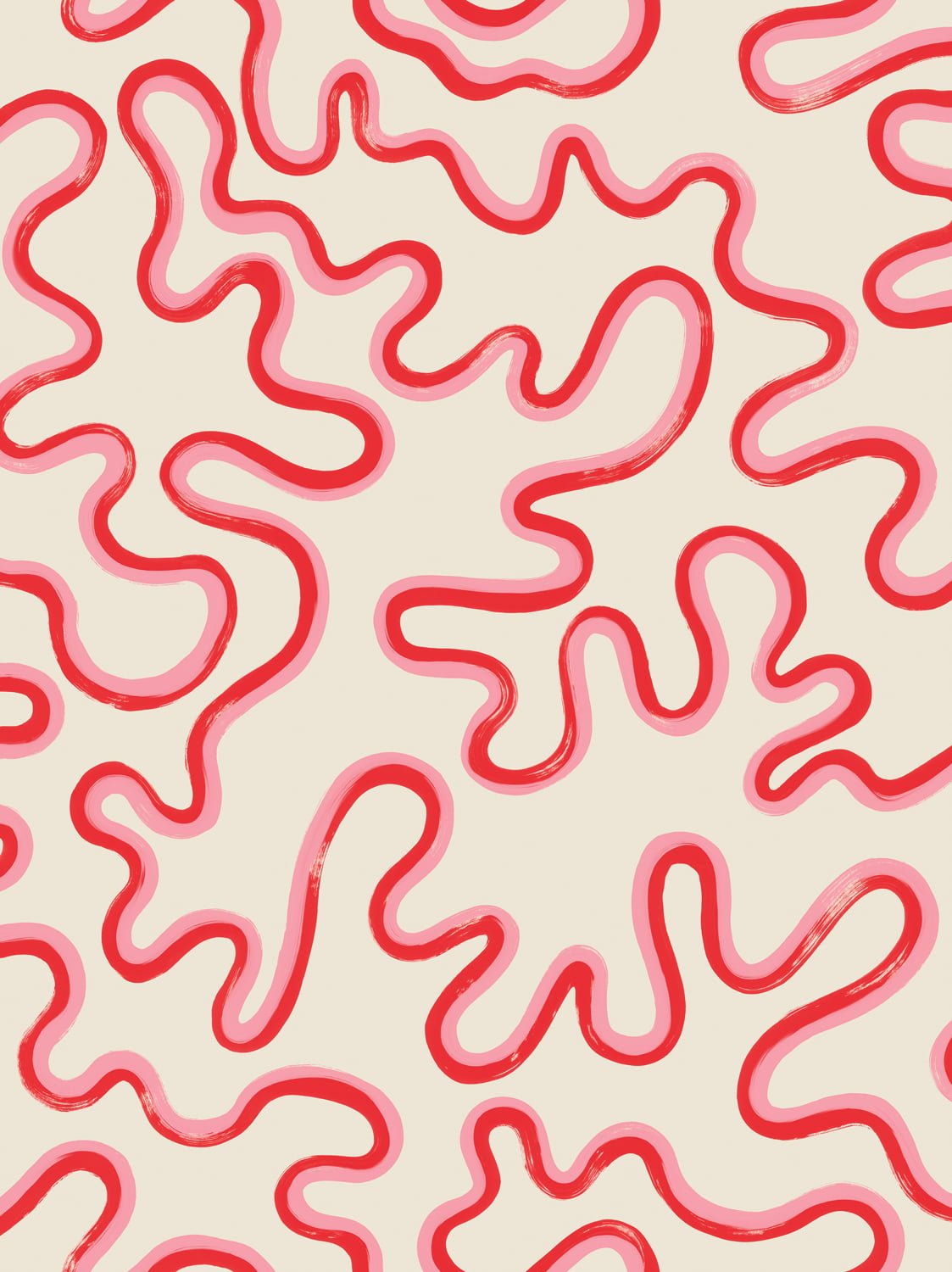 Cole & Son Rainforest Squiggle – Crimson & Lipstick on Parchment (130/8026)
