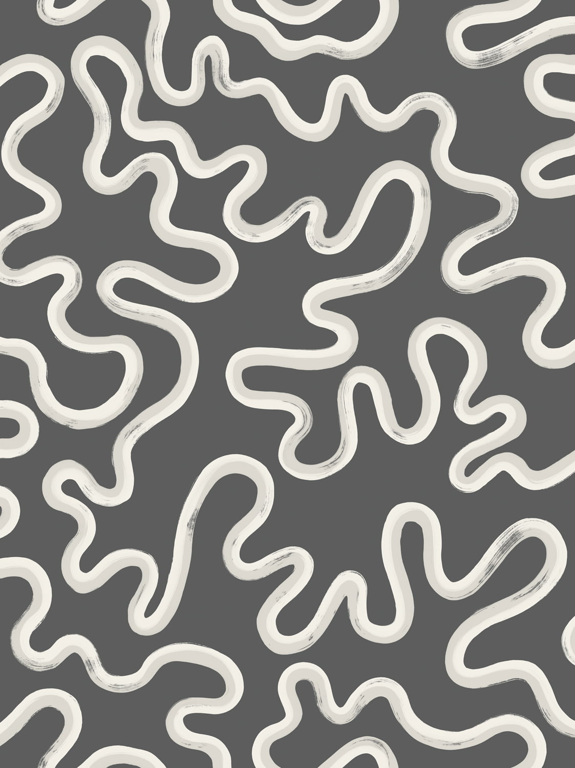 Cole & Son Rainforest Squiggle – White & Grey on Charcoal (130/8028)
