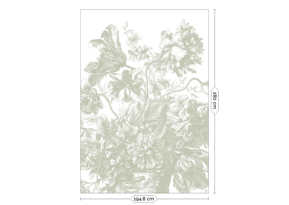 KEK Amsterdam Engraved Flowers Grün Tapete – 194,8 × 280 cm FU-045