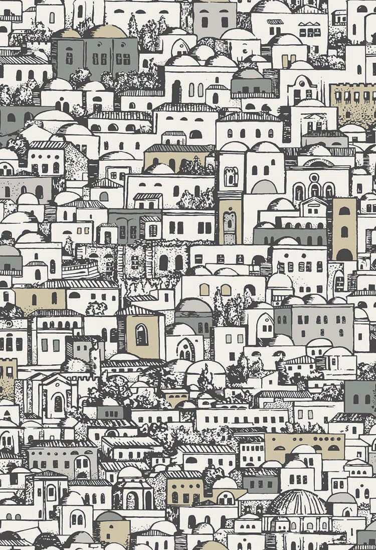 Cole & Son Mediterranea Tapete in White, Black & Metallic