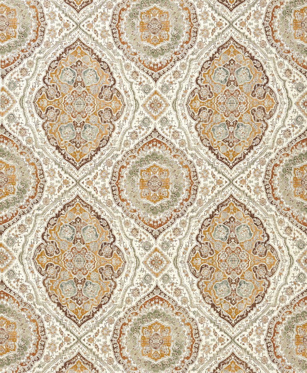 Nina Campbell Karabali – Stoff – NCF4562-02 – Ochre / Eucalyptus