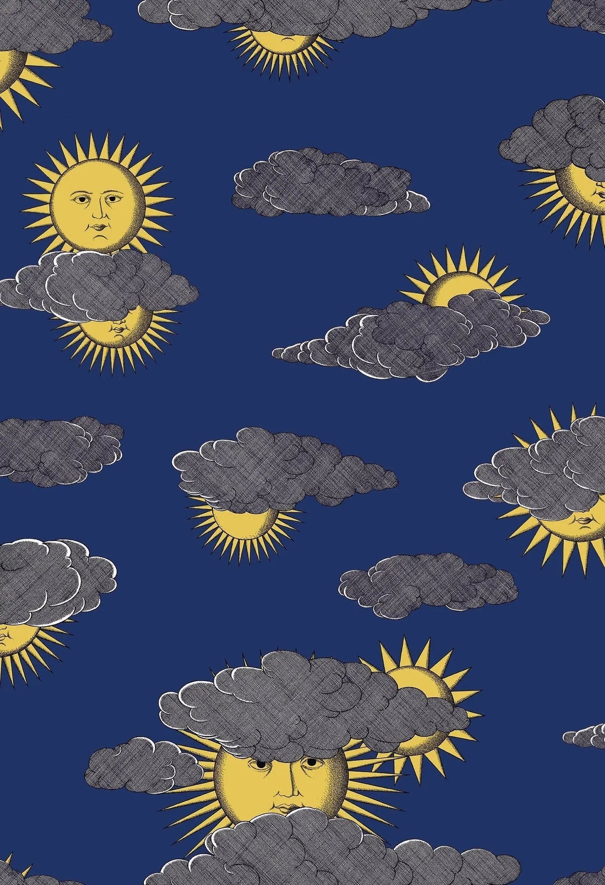 Cole & Son Fornasetti Soli e Nuvole Yellow & Blue – Tapetenmuster