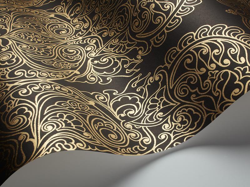 Cole and Son - Tapete Alpana Wallpaper-Tapeten-Cole & Son-Metallic Gold auf Black S69/2105-TOJU Interior