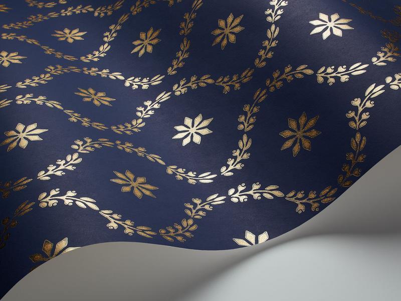 Cole and Son - Tapete Clandon Wallpaper-Tapeten-Cole & Son-Metallic Gold on Midnight 88/3011-TOJU Interior