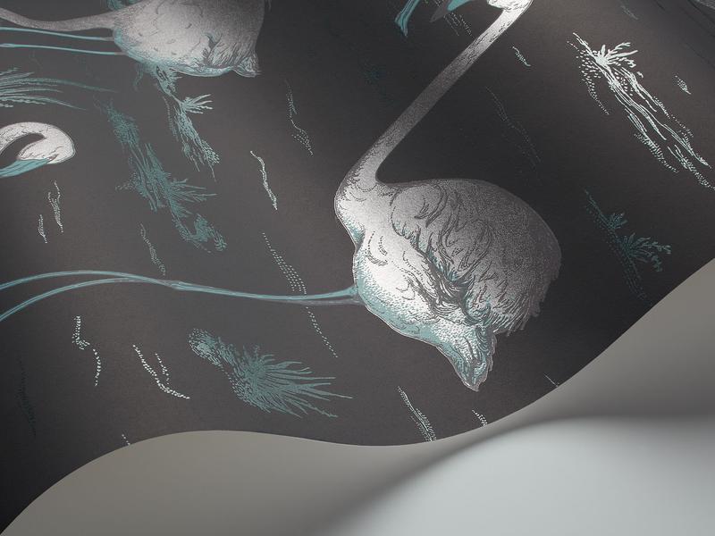 Cole and Son - Tapete Flamingos Wallpaper-Tapete-Cole & Son-Mettalic Silver & Teal 95/8048-TOJU Interior