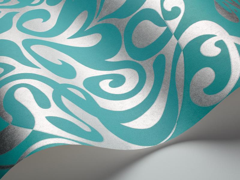 Cole and Son - Tapete Woodstock Wallpaper-Tapeten-Cole & Son-Metallic Silver auf Teal 69/7128-TOJU Interior