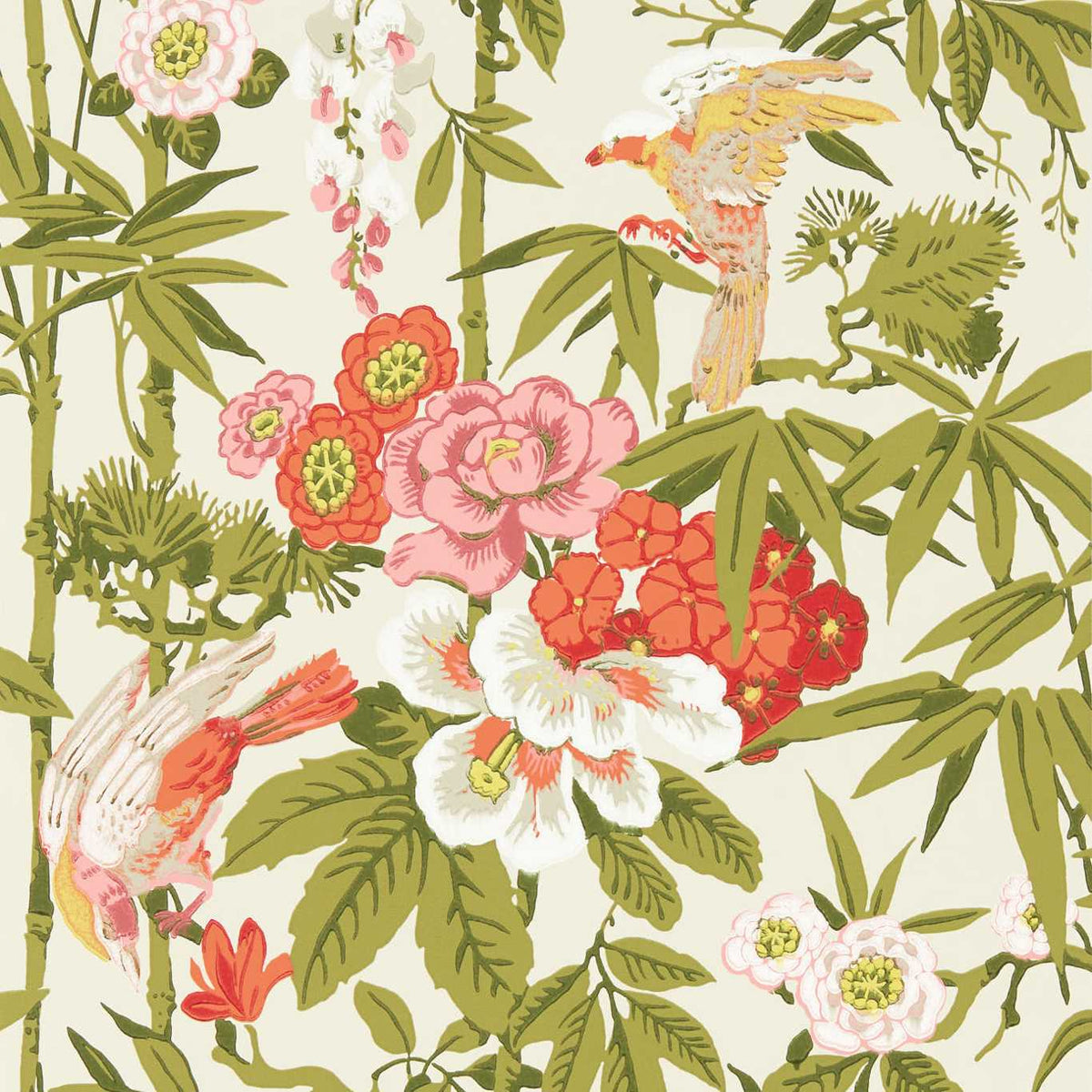 Sanderson - Tapete Bamboo & Birds-Tapeten-Sanderson-MANDARIN RED/OLIVE 217128-217128-Toju Interior