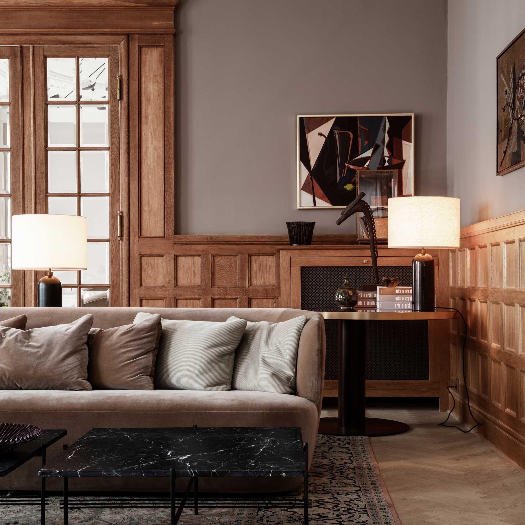 Gubi - Gravity Tischleuchte S-Gubi-grauer Marmor / Leinen Schirm-TOJU Interior