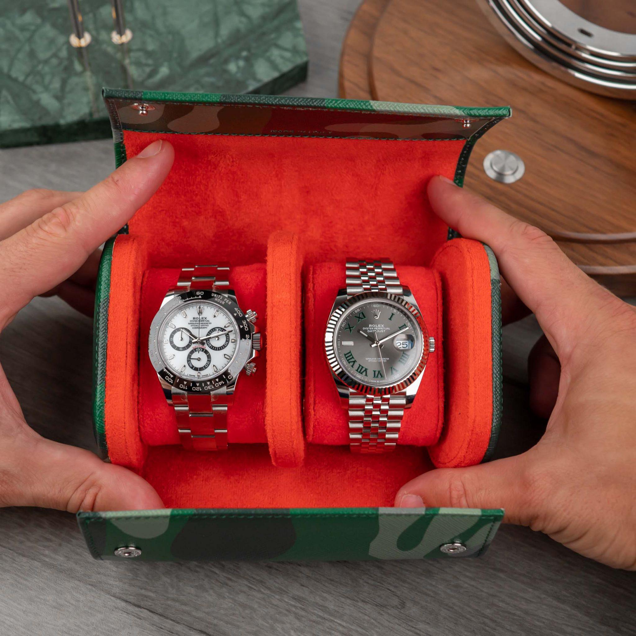 IFL Watches - Watch Roll - Green Camo Watch Roll für 2 Uhren-Uhrenrolle-TOJU Interior