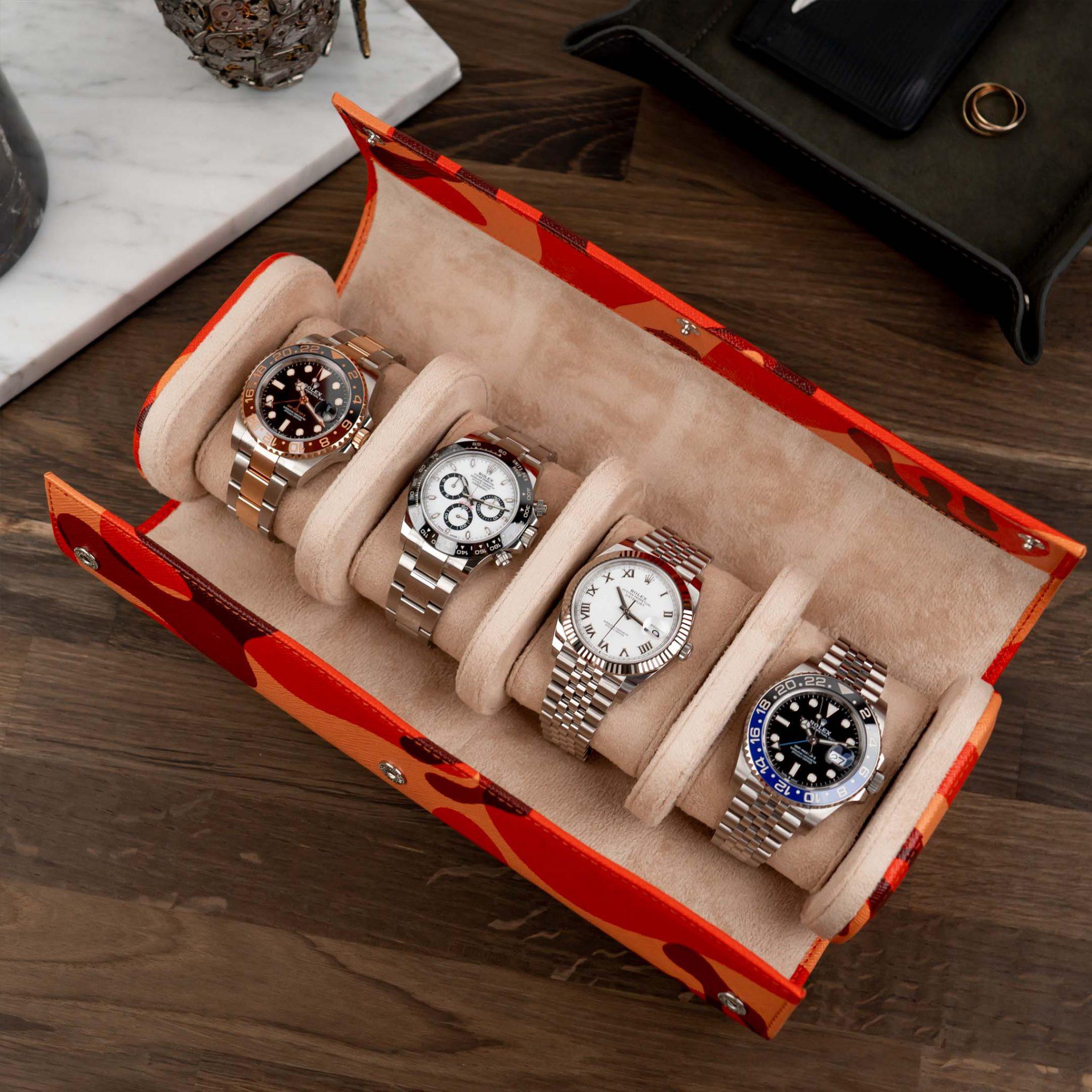 IFL Watches - Watch Roll - Orange Camo Roll für 4 Uhren-Uhrenrolle-TOJU Interior