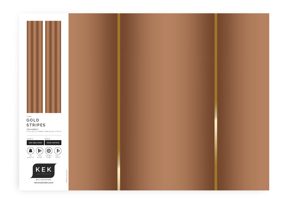 KEK Amsterdam Vliestapete Gold Stripes Gold/Camel – Bahnen- und Motivansicht