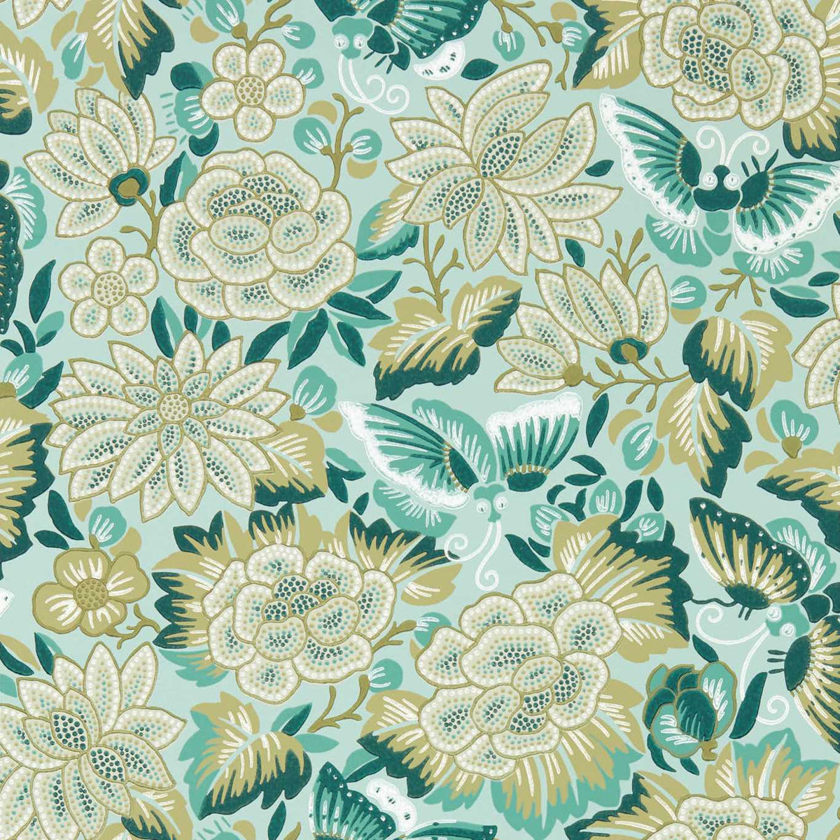 Sanderson - Tapete Amara Butterfly-Tapeten-Sanderson-BAMBOO/ FOUNTAIN GREEN 217118-217118-Toju Interior