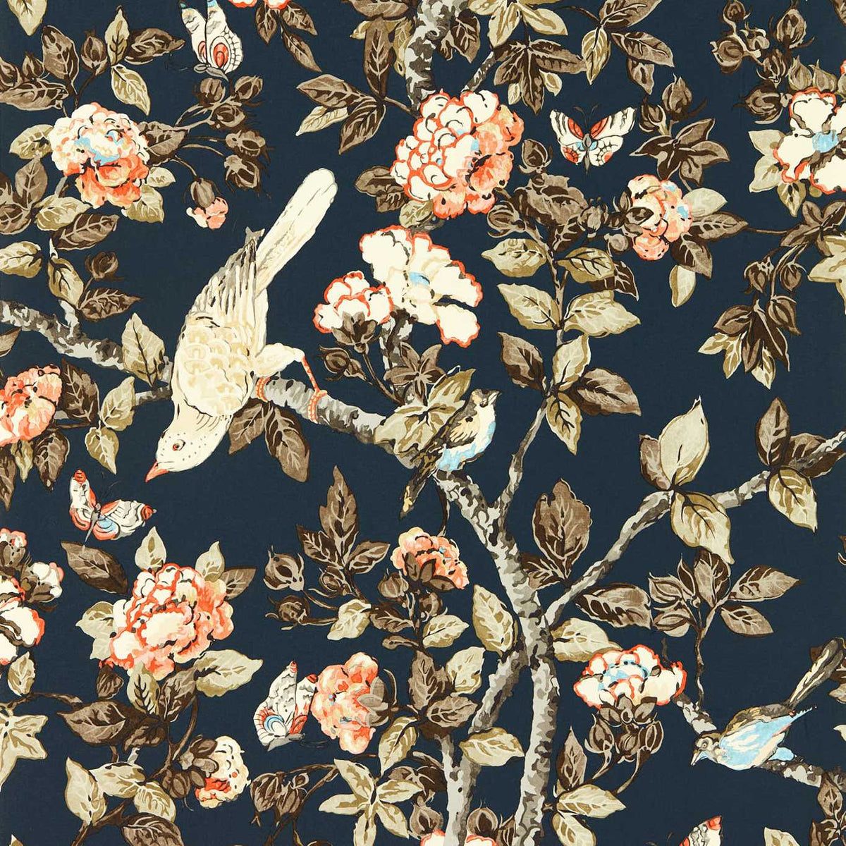 Sanderson - Tapete Caverley-Tapeten-Sanderson-INDIGO BLUE/ROWAN BERRY 217037-217037-Toju Interior