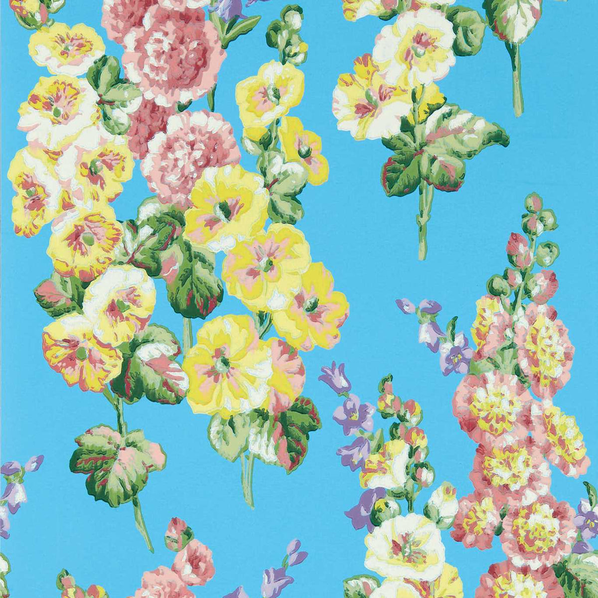 Sanderson - Tapete Hollyhocks-Tapeten-Sanderson-FIRE PINK/BRIGHT BLUE 217033-217033-Toju Interior