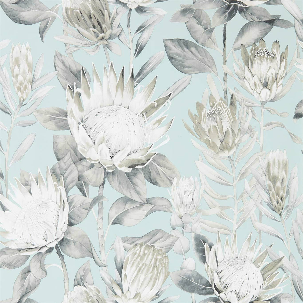 Sanderson - Tapete King Protea-Tapeten-Sanderson-AQUA/LINEN 216645-216645-Toju Interior