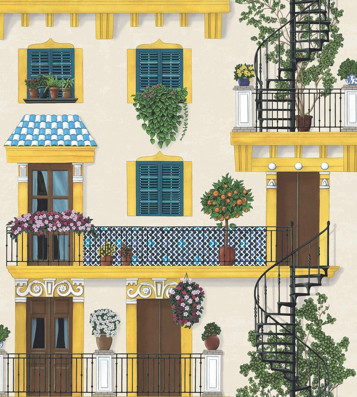 Cole & Son Alfaro Tapete – Canary Yellow & Petrol on Parchment (117/4010)