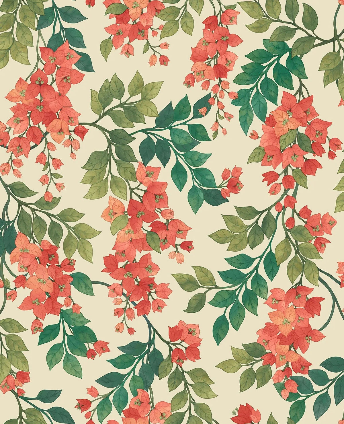 Cole & Son Bougainvillea Tapete – Rouge, Olive Green & Emerald on Cream (117/6016)