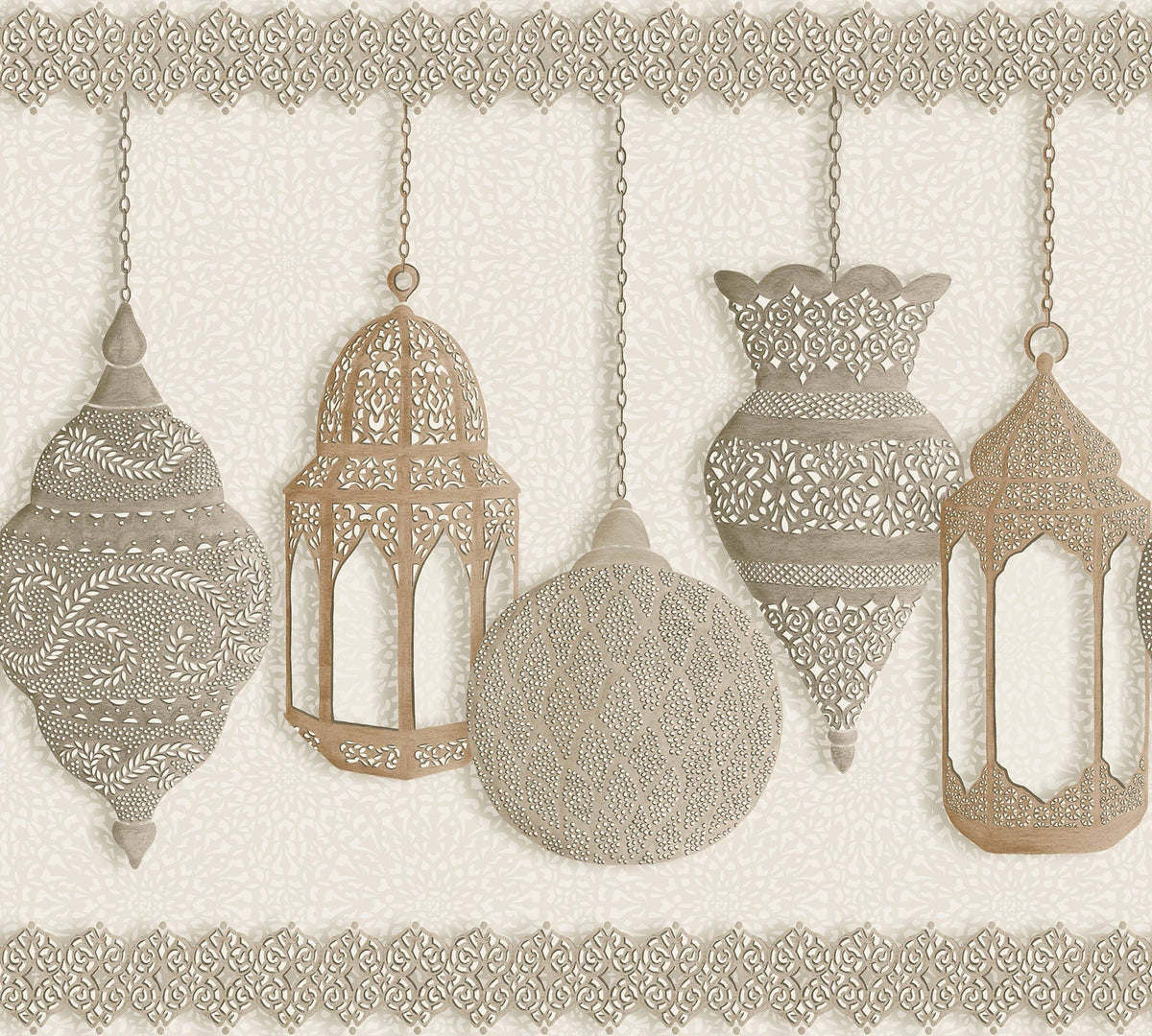 Cole & Son Fez Border – Metallic Gilver & Parchment (113/6014), Musteransicht