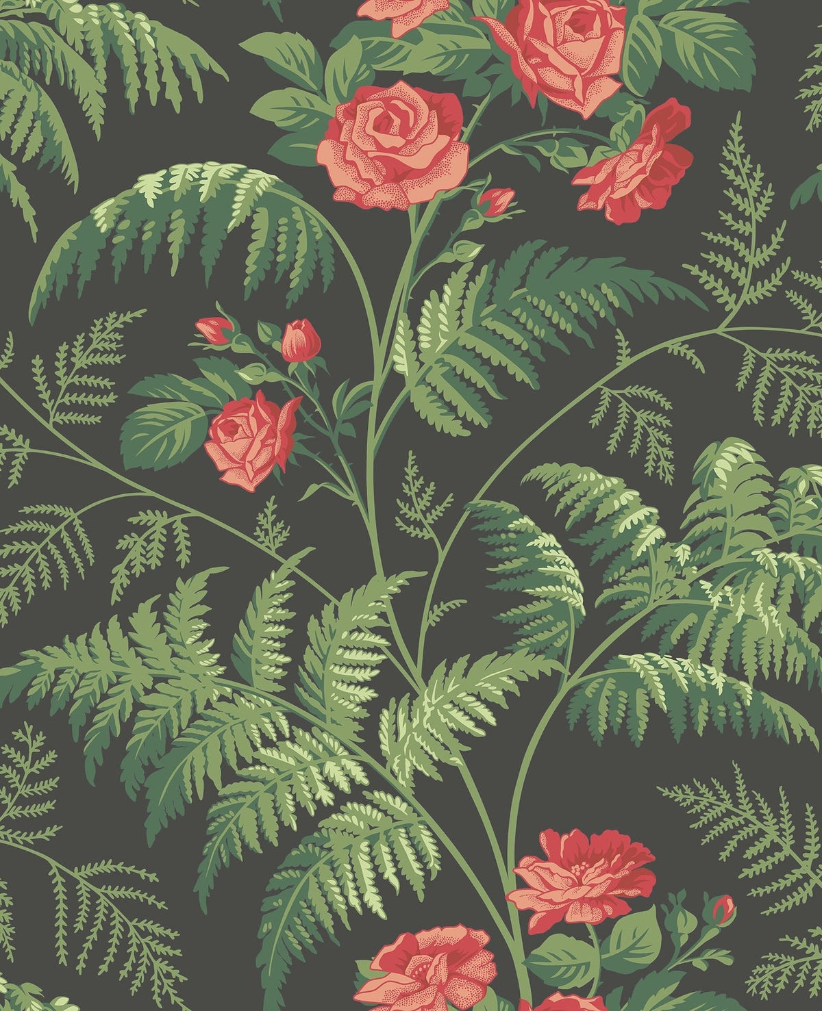 Cole & Son Rose Red & Leaf Green on Charcoal 115/10030 – Muster