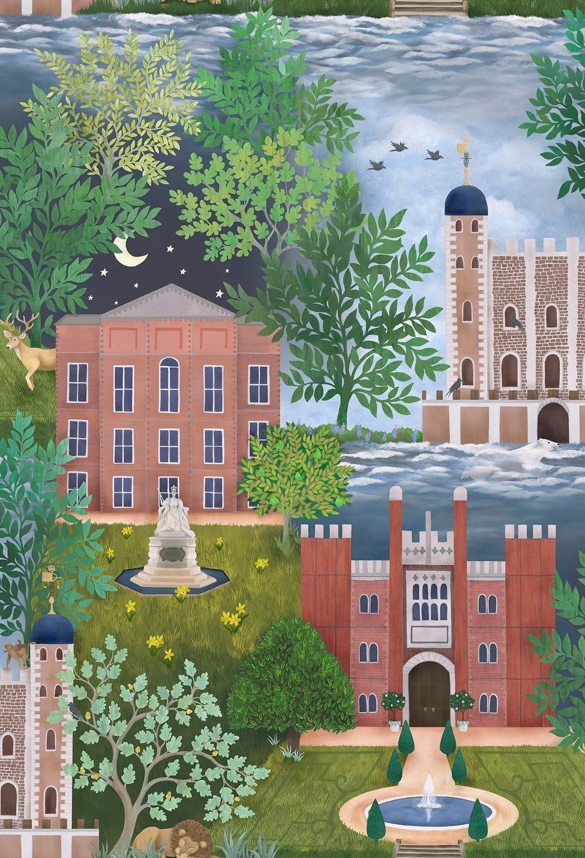Cole & Son Palace Tales – Leaf Green, Terracotta & Petrol (118/1001), Musteransicht