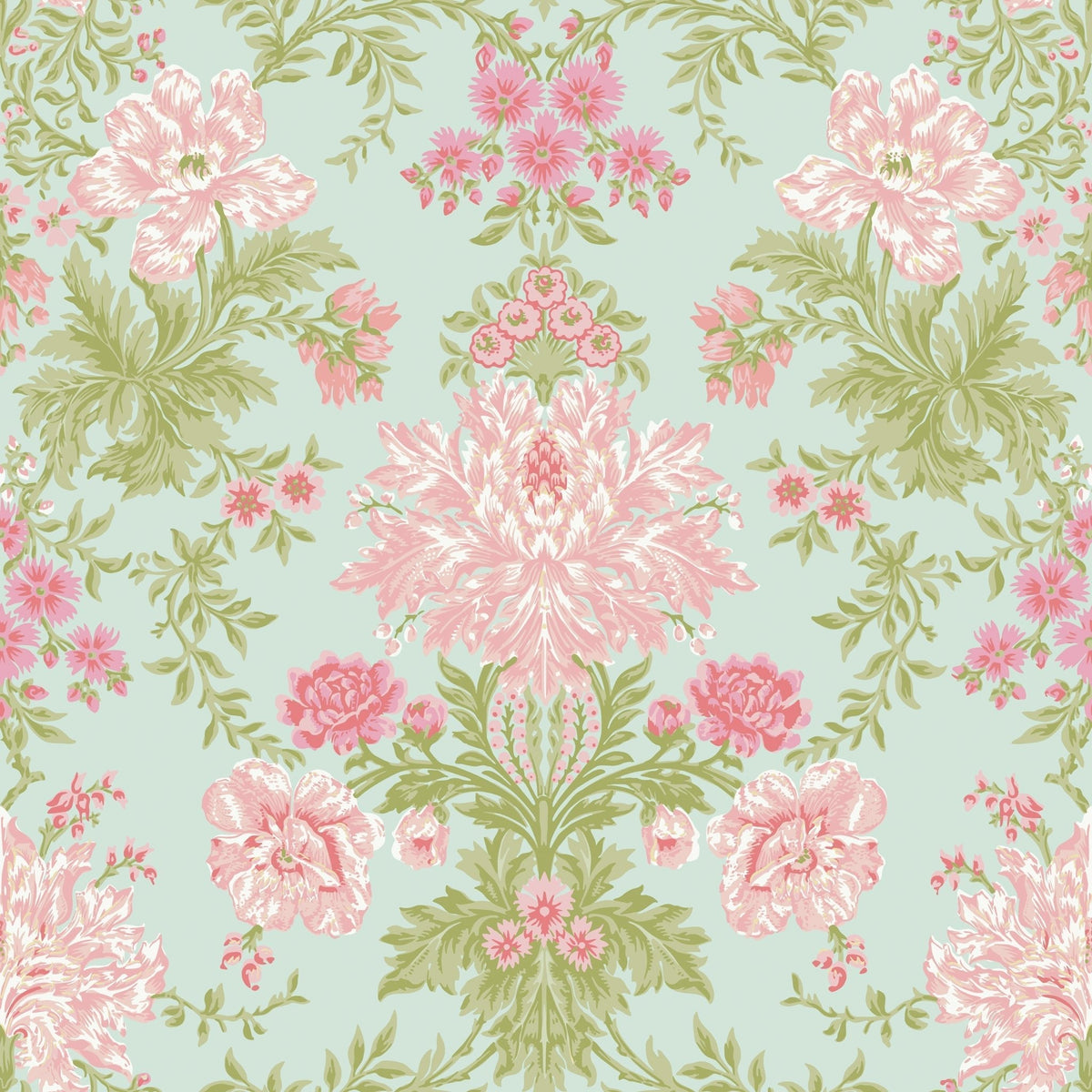 Cole & Son Poppies Soft Pink, Blush and Soft Green on Mint 128/7034 – Muster