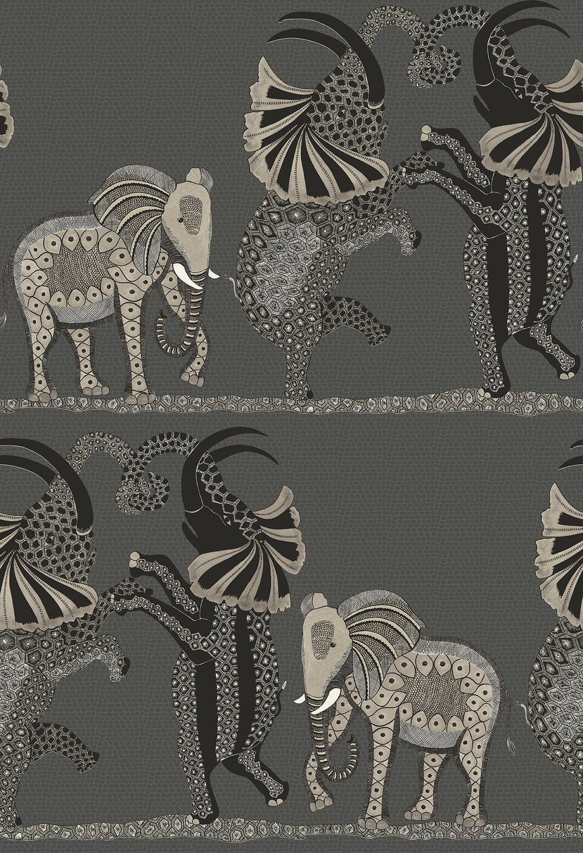 Cole & Son Safari Dance Tapete Stone & Black on Charcoal (109/8039)