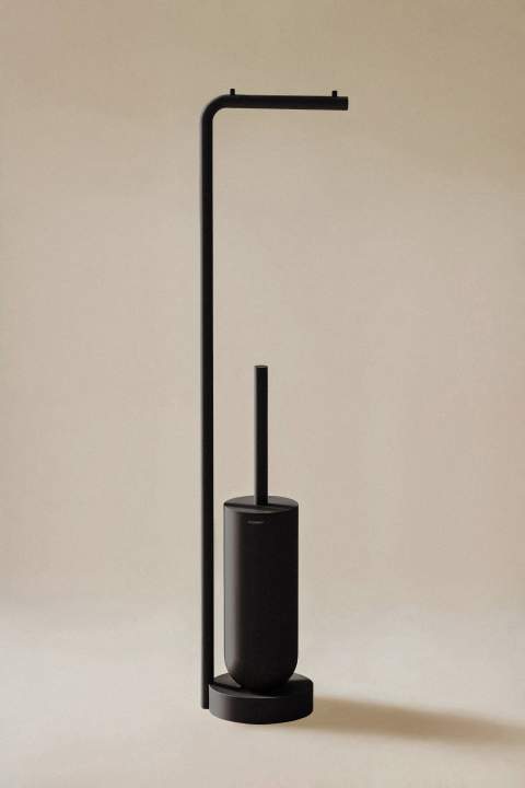 Cosmic Geyser Stand-Toilettenbürstenhalter mit Rollenhalter – Schwarz matt