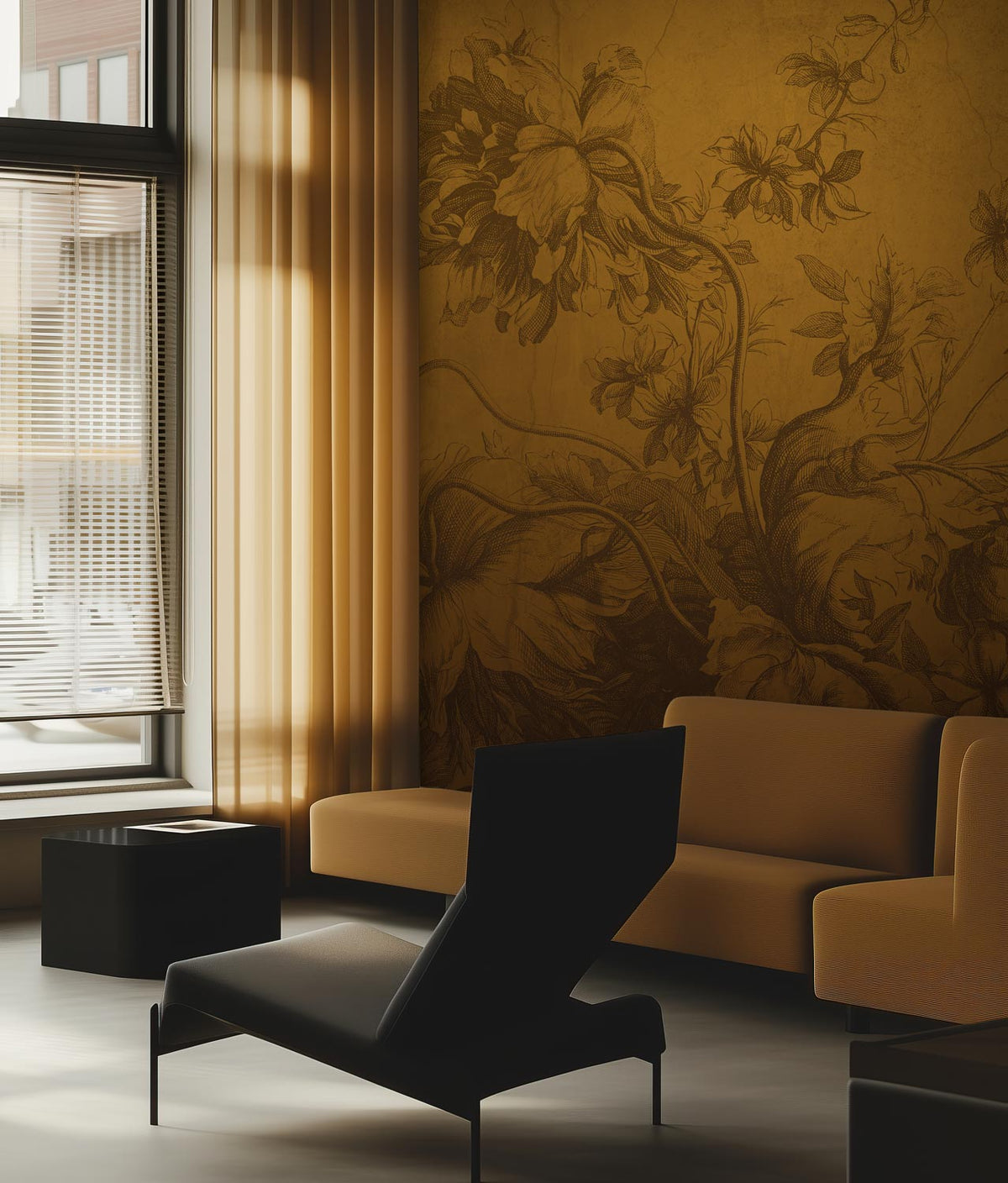 KEK Amsterdam Gradient Flowers Ocker Tapete im Wohnraum