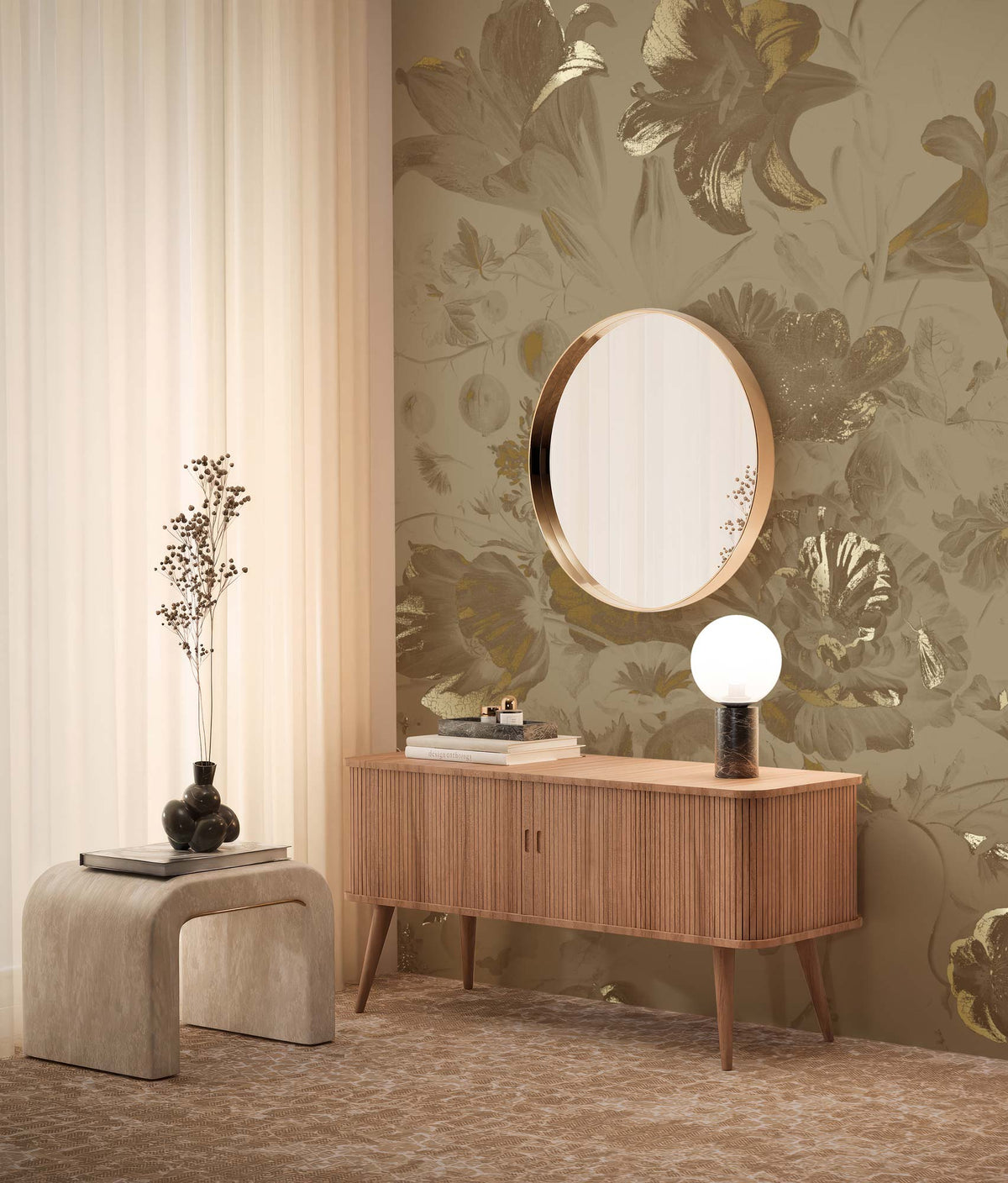Florale KEK Amsterdam Tapete Golden Age Flowers Gold/Taupe