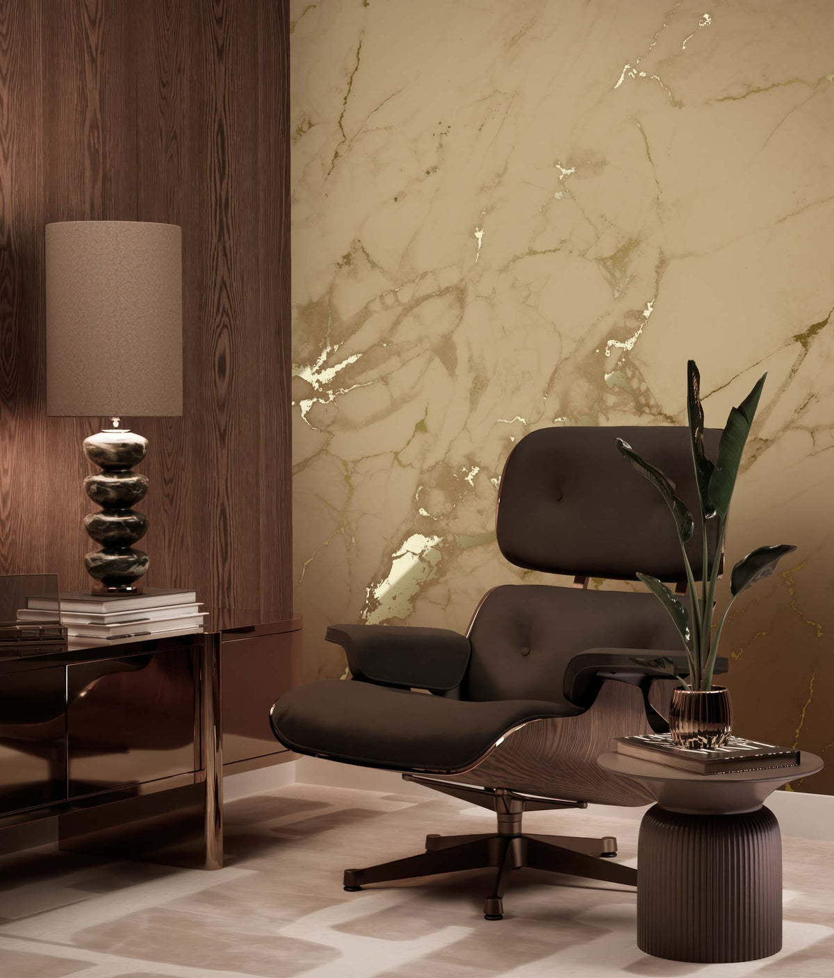 KEK Amsterdam Marble Gold/Toffee Tapete im Wohnraum