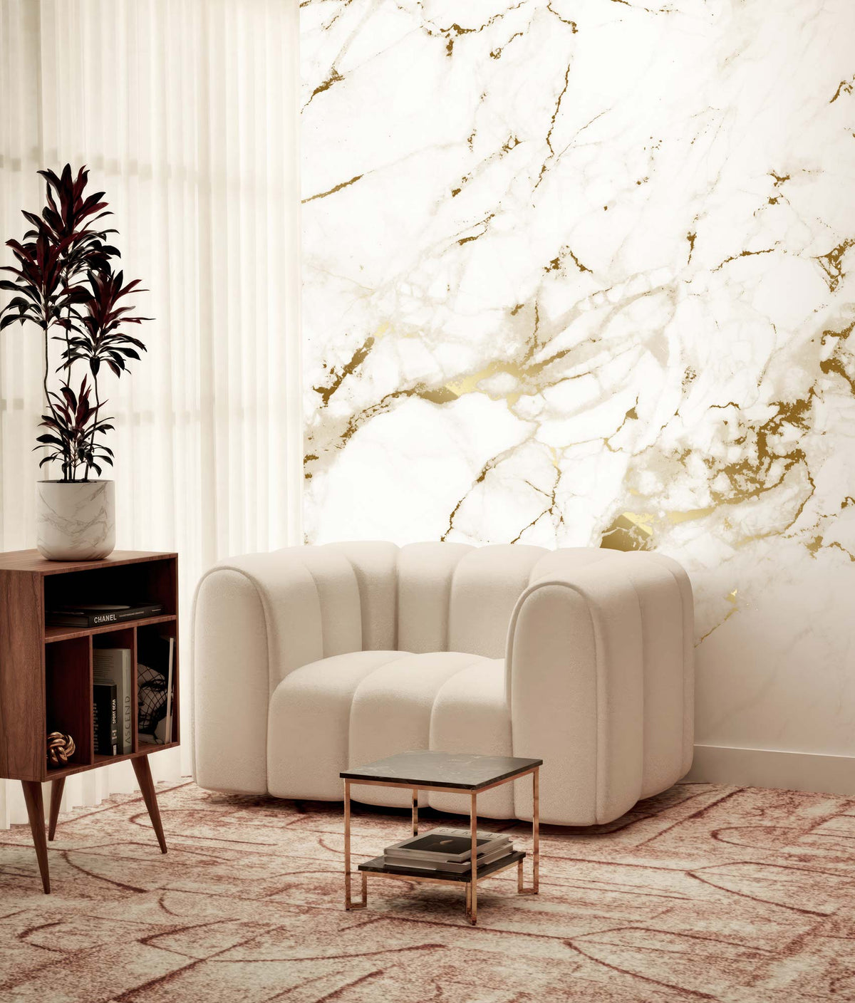 KEK Amsterdam Marble Gold/White Tapete im Wohnraum
