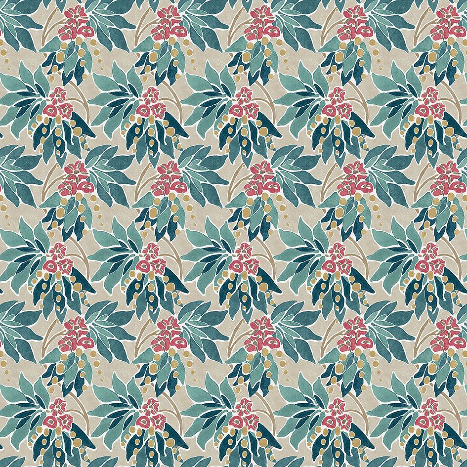 Nina Campbell Sonia – Stoff – NCF4551-01 – Teal / Ruby