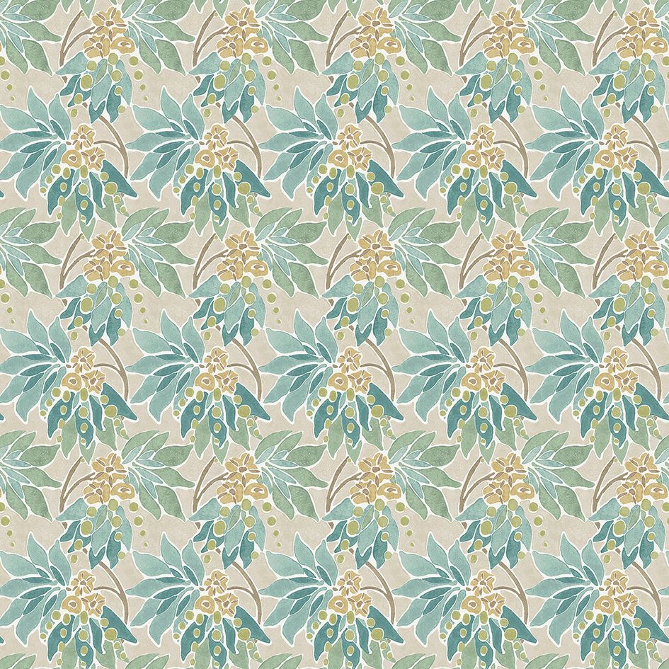 Nina Campbell Sonia – Stoff – NCF4551-02 – Aqua / Eucalyptus
