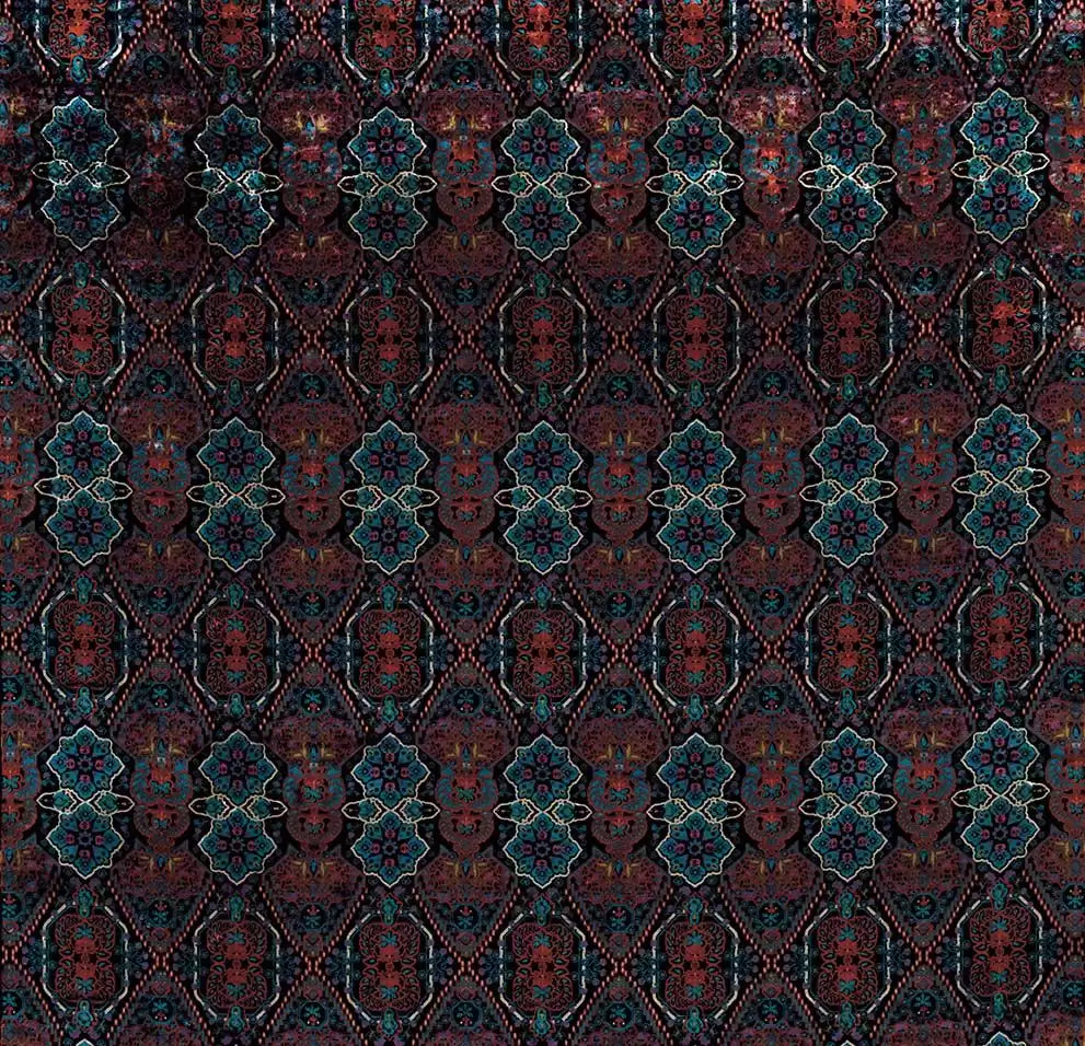 Osborne & Little Iolanthe Samtstoff in Aubergine und Koralle – F7042-01