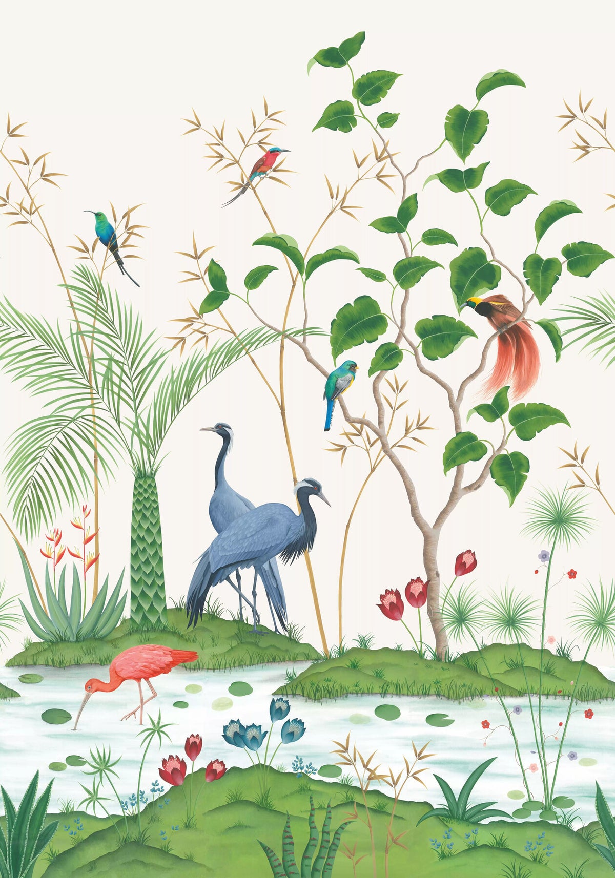 Osborne & Little Stoff Mirage mit exotischen Vögeln und Pflanzen, F7593-01
