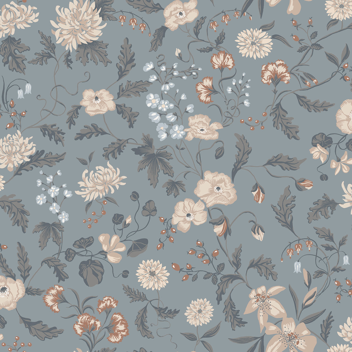 Sandberg Till Karin Folklore Blue S10165 – Tapetenmuster